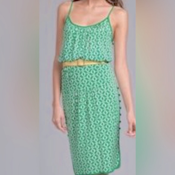 Tracy Reese Green & White Geometric Silk Strappy Dress w Button Detailing ZP1 - Picture 4 of 9